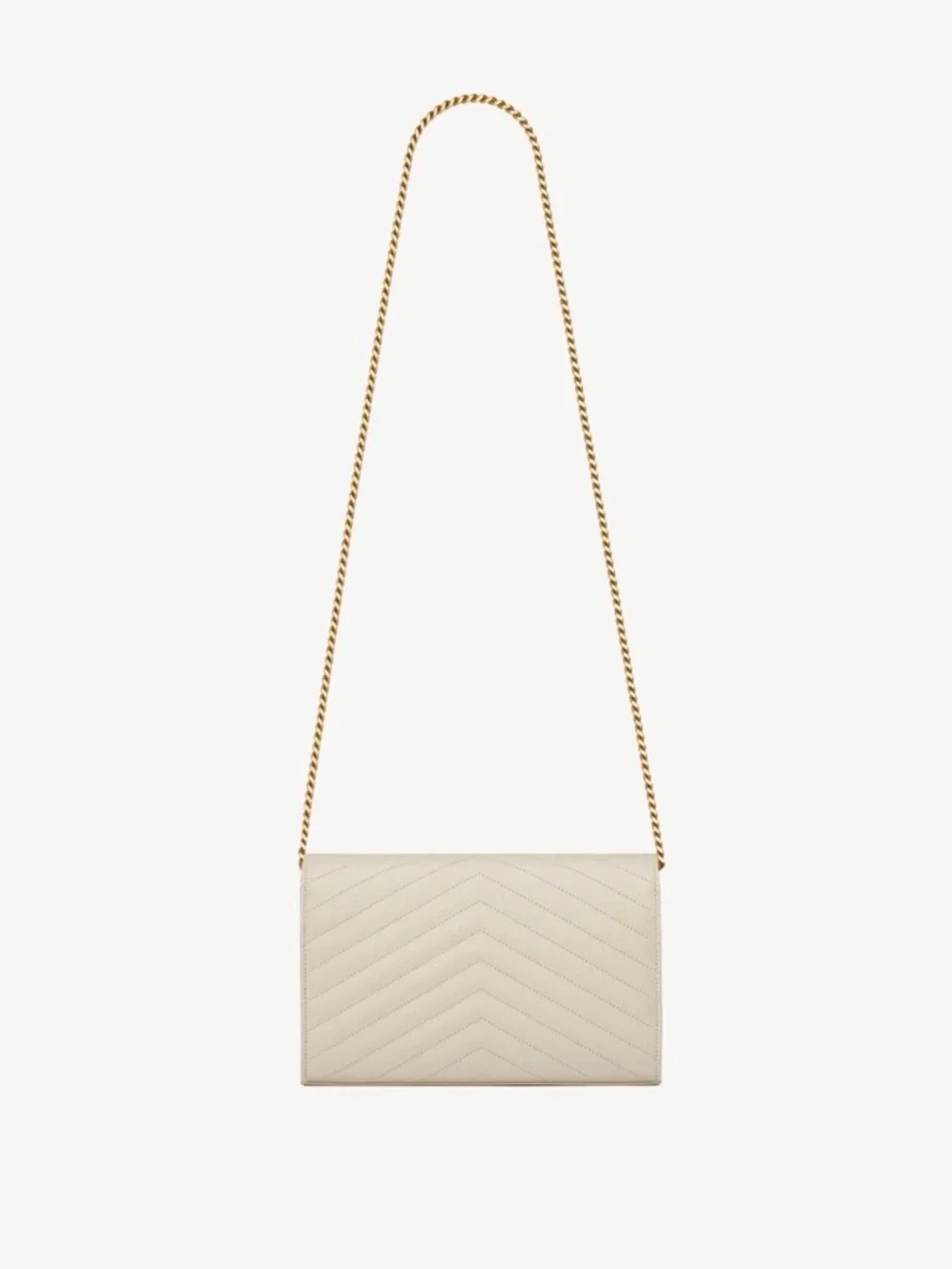 CLASSIC CASSANDRE CHAIN WALLET IN GRAIN DE POUDRE LEATHER - Cream